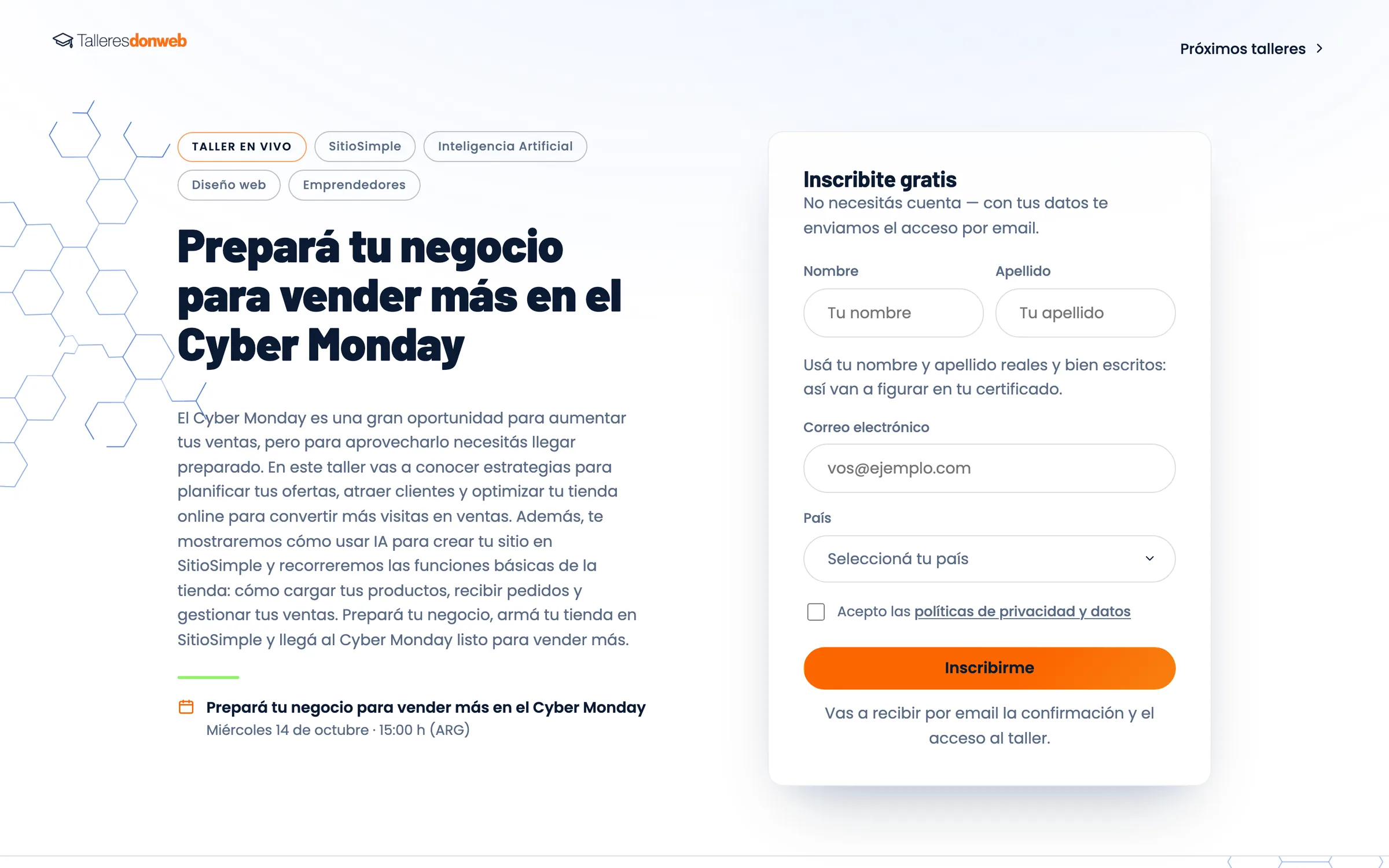 Captura de la plataforma de talleres